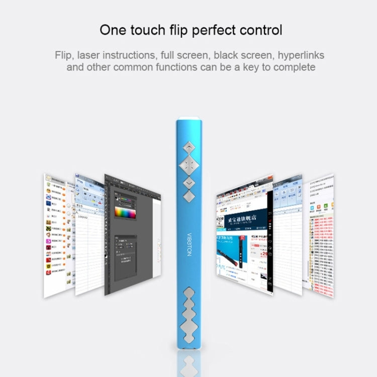 VIBOTON PP910 2.4GHz Multimedia Presentation Remote PowerPoint Clicker Handheld Controller Flip Pen with USB Receiver, Control Distance: 10m(Blue)