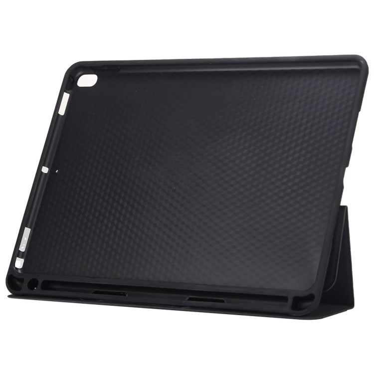 Cloth Texture Pattern Case for iPad 9.7 (2018) & iPad 9.7 inch (2017), with Three-folding Holder & Pen Slots(Black)