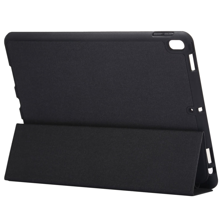 Cloth Texture Pattern Case for iPad 9.7 (2018) & iPad 9.7 inch (2017), with Three-folding Holder & Pen Slots(Black)