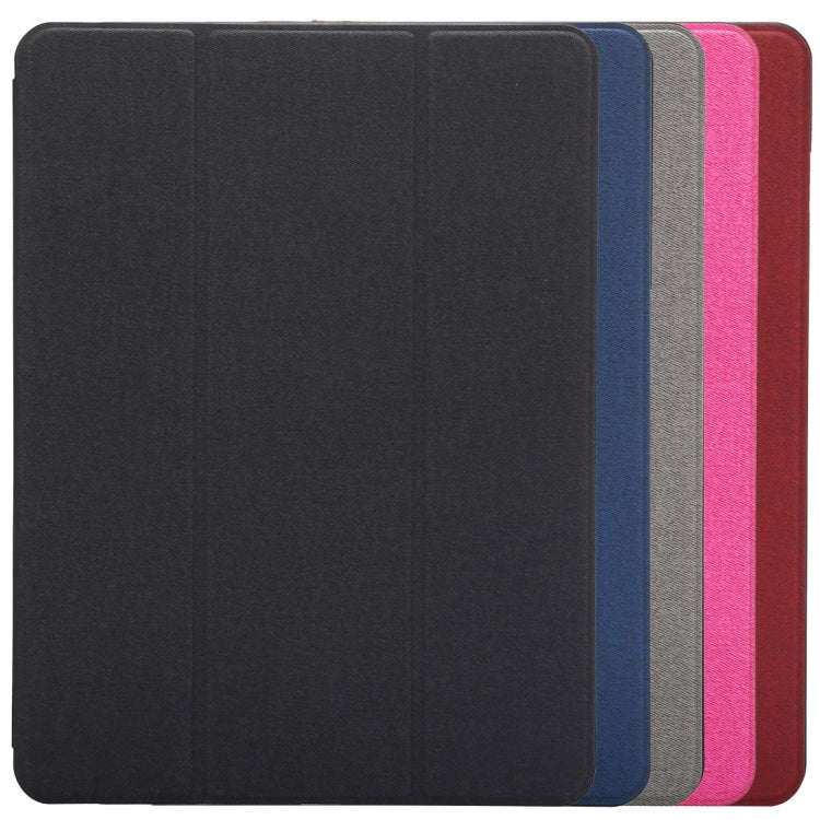 Cloth Texture Pattern Case for iPad 9.7 (2018) & iPad 9.7 inch (2017), with Three-folding Holder & Pen Slots(Black)