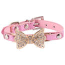1 x Pet Dog Puppy Neck Ajustable Buckle Safety Collars Rhinestone Bow Design S