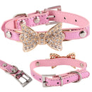 1 x Pet Dog Puppy Neck Ajustable Buckle Safety Collars Rhinestone Bow Design S