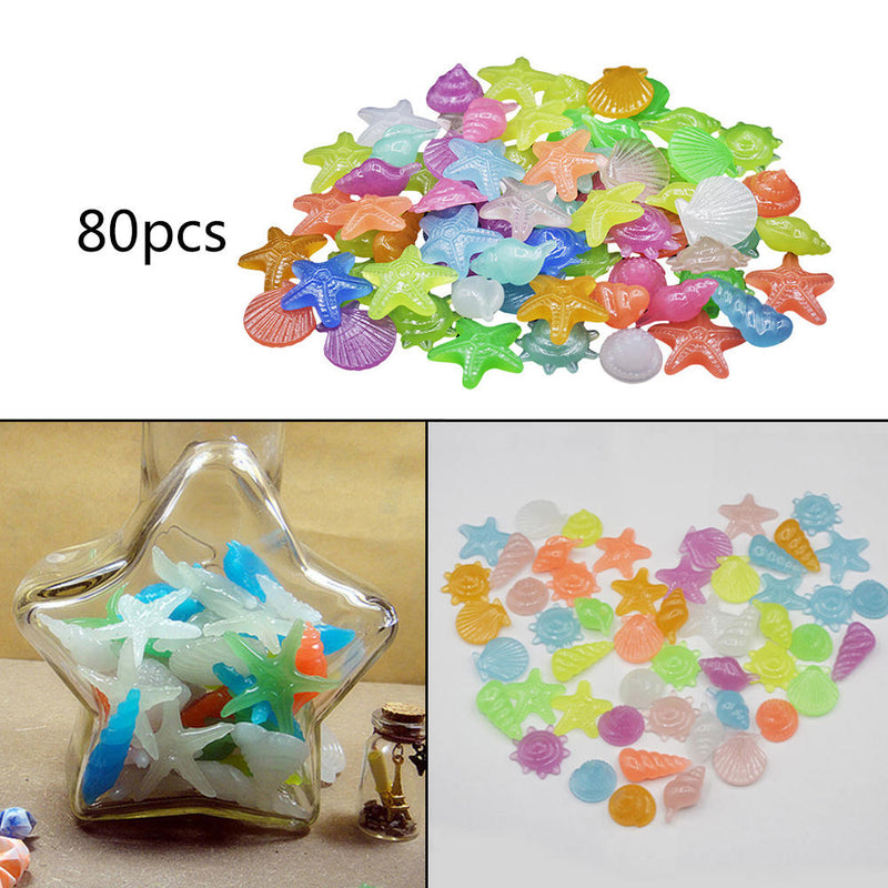 80x Aquarium Decor Pebbles Luminous Shells Fish Tank Garden Fluorescent Stones
