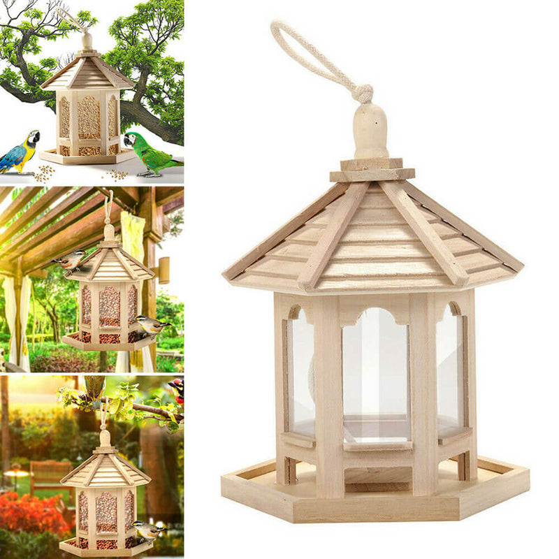 1 Pcs Wooden Gazebo Hanging Wild Bird Feeder Seed Feeding Station Newest Useful