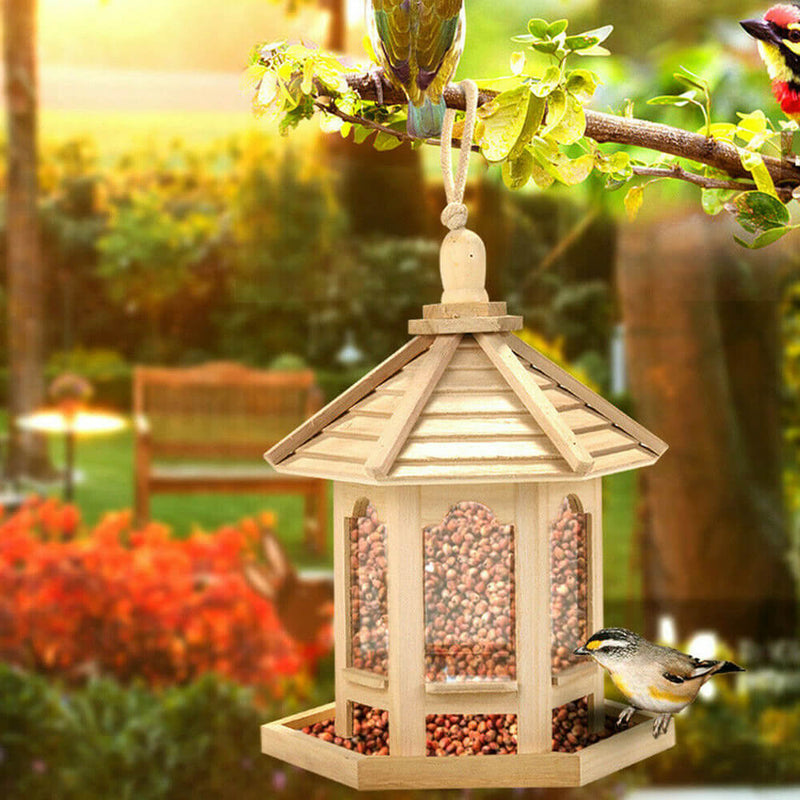 Wooden Bird Feeder Hanging for Garden Yard Decoration Ornamental Bird Nest