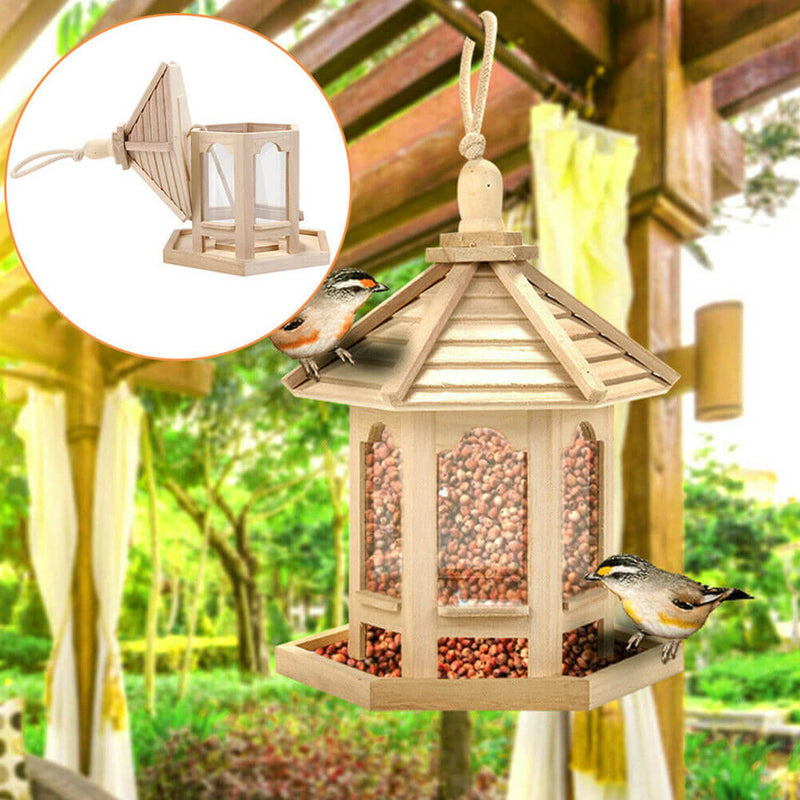 1 Pcs Wooden Gazebo Hanging Wild Bird Feeder Seed Feeding Station Newest Useful