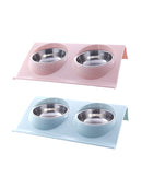 Pet Double Bowl Feeder Raised Cat Dog Food Water Bowls Feeding Tool 2 Pcs/Set