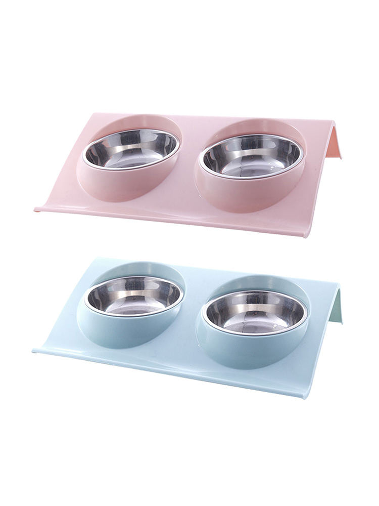 Pet Double Bowl Feeder Raised Cat Dog Food Water Bowls Feeding Tool 2 Pcs/Set