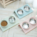 Pet Double Bowl Feeder Raised Cat Dog Food Water Bowls Feeding Tool 2 Pcs/Set