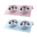Pet Double Bowl Feeder Raised Cat Dog Food Water Bowls Feeding Tool 2 Pcs/Set