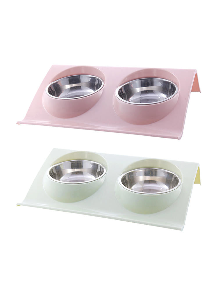 2x Pet Food Water Dish Non-slip Raised Double Bowl Feeder for Puppy Dog Cats New