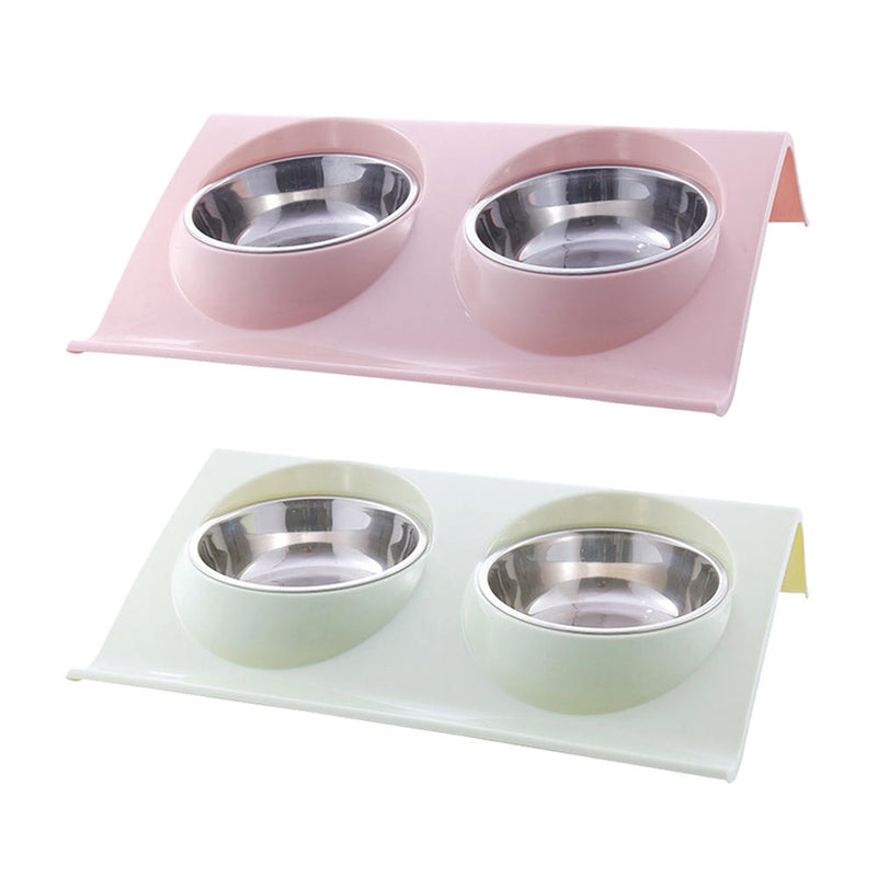 2x Non-slip Pet Dog Bowls Double Bowl Food Water Feeder Dish with Raised Stand