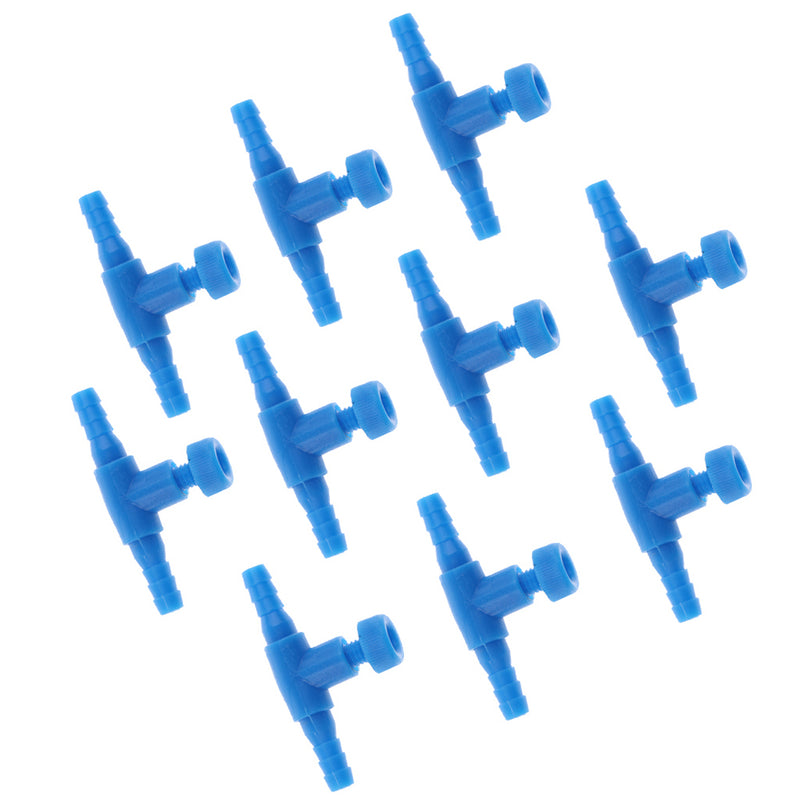 10 x Aquarium Air Valve T Shaped 2-Way Air Pump Control Valve for Fish Tank Blue