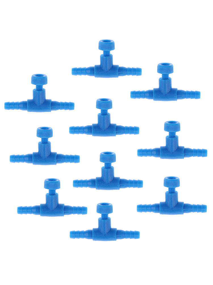 10 x Aquarium Air Valve T Shaped 2-Way Air Pump Control Valve for Fish Tank Blue