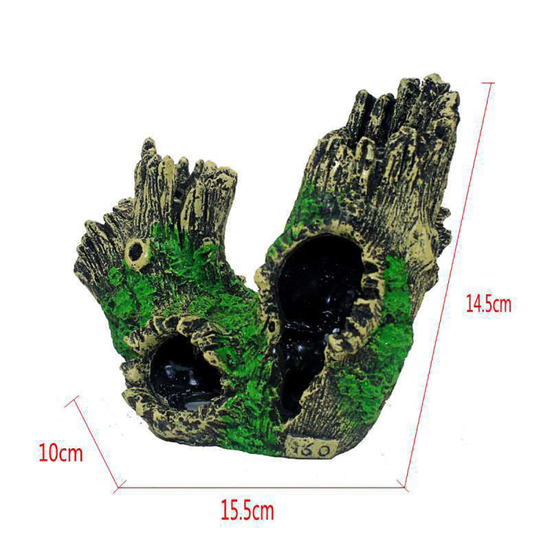 Aquarium Decor Fish Tank Ornament Rockery Hiding Tree Cave Landscape Green