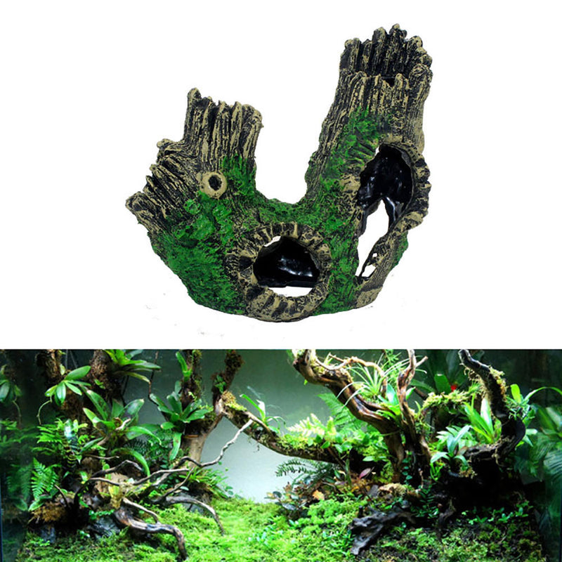 Aquarium Decor Fish Tank Ornament Rockery Hiding Tree Cave Landscape Green