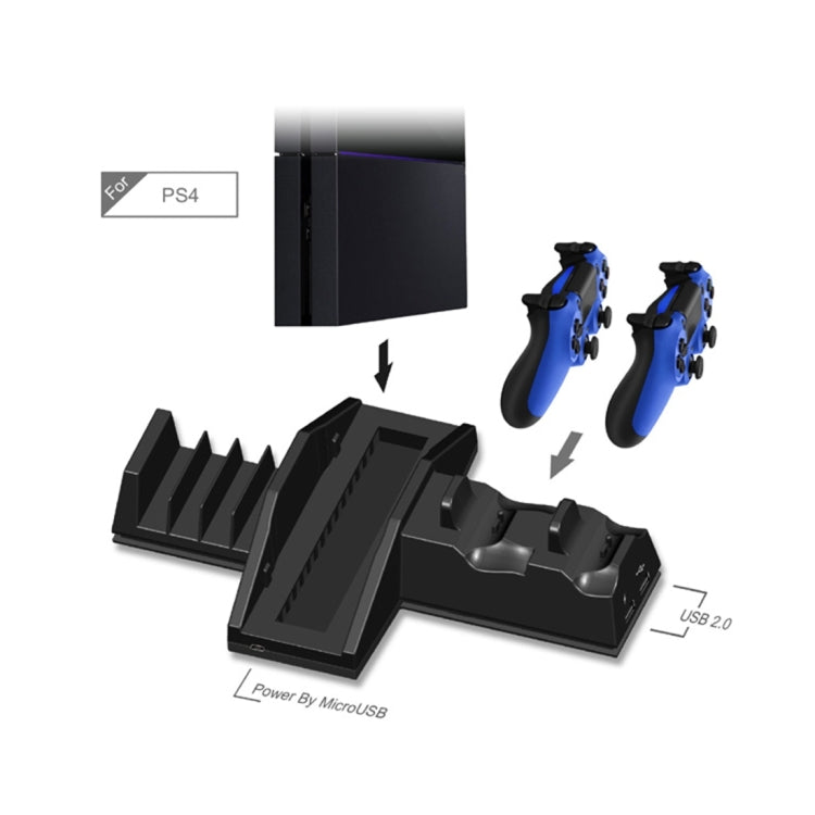 DOBE TP4-837 3 in 1 Game Console Cooling Fan + Game Storage Slots + Game Controller Charging Dock for Sony PS4 / PS4 Pro(Black)