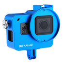PULUZ Housing Shell CNC Aluminum Alloy Protective Cage with Insurance Frame & 52mm UV Lens for GoPro HERO(2018) /7 Black /6 /5(Blue)