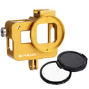 PULUZ Housing Shell CNC Aluminum Alloy Protective Cage with 52mm UV Lens for GoPro HERO(2018) /7 Black /6 /5(Gold)