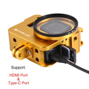 PULUZ Housing Shell CNC Aluminum Alloy Protective Cage with 52mm UV Lens for GoPro HERO(2018) /7 Black /6 /5(Gold)