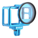 PULUZ Housing Shell CNC Aluminum Alloy Protective Cage with Insurance Frame & 52mm UV Lens for GoPro HERO7 Black /6 /5(Blue)