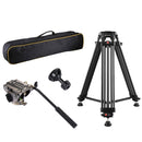 PULUZ 3 in 1 (Tripod + Bowl Adapter + Gold Fluid Drag Head) Heavy Duty Video Camcorder Aluminum Alloy Tripod Mount Kit for DSLR / SLR Camera, Adjustable Height: 62-152cm