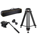 PULUZ 3 in 1 (Tripod + Bowl Adapter + Black Fluid Drag Head) Heavy Duty Video Camcorder Aluminum Alloy Tripod Mount Kit for DSLR / SLR Camera, Adjustable Height: 62-152cm