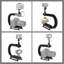 PULUZ U/C Shape Portable Handheld DV Bracket Stabilizer Kit with Cold Shoe Tripod Head & Phone Clamp & Quick Release Buckle & Long Screw for All SLR Cameras and Home DV Camera