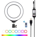 PULUZ 6.2 inch 16cm USB RGBW Dimmable LED Ring Vlogging Photography Video Lights with Cold Shoe Tripod Ball Head & Remote Control(Black)
