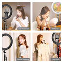 PULUZ 10.2 inch 26cm USB RGBW Dimmable LED Ring Vlogging Photography Video Lights with Tripod Ball Head & Remote Control & Phone Clamp(Black)