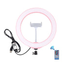PULUZ 10.2 inch 26cm USB RGBW Dimmable LED Ring Vlogging Photography Video Lights with Tripod Ball Head & Remote Control & Phone Clamp(Pink)