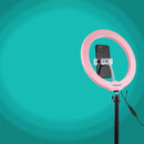 PULUZ 10.2 inch 26cm USB RGBW Dimmable LED Ring Vlogging Photography Video Lights with Tripod Ball Head & Remote Control & Phone Clamp(Pink)