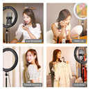PULUZ 10.2 inch 26cm USB 10 Modes 8 Colors RGBW Dimmable LED Ring Vlogging Photography Video Lights with Tripod Ball Head & Phone Clamp(Black)