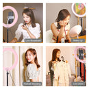 PULUZ 10.2 inch 26cm USB 10 Modes 8 Colors RGBW Dimmable LED Ring Vlogging Photography Video Lights with Cold Shoe Tripod Ball Head & Phone Clamp(Pink)