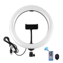 PULUZ 10.2 inch 26cm Curved Surface USB RGBW Dimmable LED Ring Vlogging Photography Video Lights with Tripod Ball Head & Remote Control & Phone Clamp(Black)