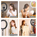 PULUZ 10.2 inch 26cm USB 3 Modes Dimmable Dual Color Temperature LED Curved Diffuse Light Ring Vlogging Selfie Photography Video Lights with Phone Clamp(Black)
