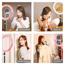 PULUZ 10.2 inch 26cm USB 3 Modes Dimmable Dual Color Temperature LED Curved Diffuse Light Ring Vlogging Selfie Photography Video Lights with Phone Clamp(Pink)