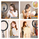 PULUZ 11.8 inch 30cm RGB Dimmable LED Dual Color Temperature LED Curved Diffuse Light Ring Vlogging Selfie Photography Video Lights with Tripod Ball Head & Phone Clamp & Remote Control(Black)