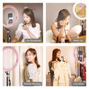 PULUZ 11.8 inch 30cm RGB Dimmable LED Dual Color Temperature LED Curved Diffuse Light Ring Vlogging Selfie Photography Video Lights with Tripod Ball Head & Phone Clamp & Remote Control(Pink)