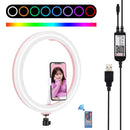 PULUZ 11.8 inch 30cm RGB Dimmable LED Dual Color Temperature LED Curved Diffuse Light Ring Vlogging Selfie Photography Video Lights with Tripod Ball Head & Phone Clamp & Remote Control(Pink)