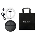PULUZ 10.2 inch 26cm USB 3 Modes Dimmable Dual Color Temperature LED Curved Ring Vlogging Selfie Photography Video Lights with Bluetooth Remote Shutter & Folding Desktop Holder & Phone Clamp(Black)