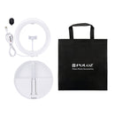 PULUZ 10.2 inch 26cm USB 3 Modes Dimmable Dual Color Temperature LED Curved Ring Vlogging Selfie Photography Video Lights with Bluetooth Remote Shutter & Folding Desktop Holder & Phone Clamp(White)