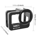 PULUZ for GoPro HERO10 Black / HERO9 Black Thicken Housing Shell CNC Aluminum Alloy Protective Cage with Insurance Frame & 52mm UV Lens(Black)