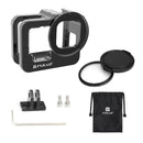 PULUZ for GoPro HERO10 Black / HERO9 Black Thicken Housing Shell CNC Aluminum Alloy Protective Cage with Insurance Frame & 52mm UV Lens(Black)