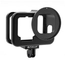 PULUZ for GoPro HERO10 Black / HERO9 Black Thin Housing Shell CNC Aluminum Alloy Protective Cage with Insurance Frame & 52mm UV Lens(Black)