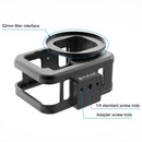 PULUZ for GoPro HERO10 Black / HERO9 Black Thin Housing Shell CNC Aluminum Alloy Protective Cage with Insurance Frame & 52mm UV Lens(Black)