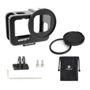 PULUZ for GoPro HERO10 Black / HERO9 Black Thin Housing Shell CNC Aluminum Alloy Protective Cage with Insurance Frame & 52mm UV Lens(Black)
