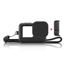 PULUZ for GoPro HERO10 Black / HERO9 Black Silicone Protective Case + POM Side Interface Cover with Wrist Strap & Lens Cover (Black)