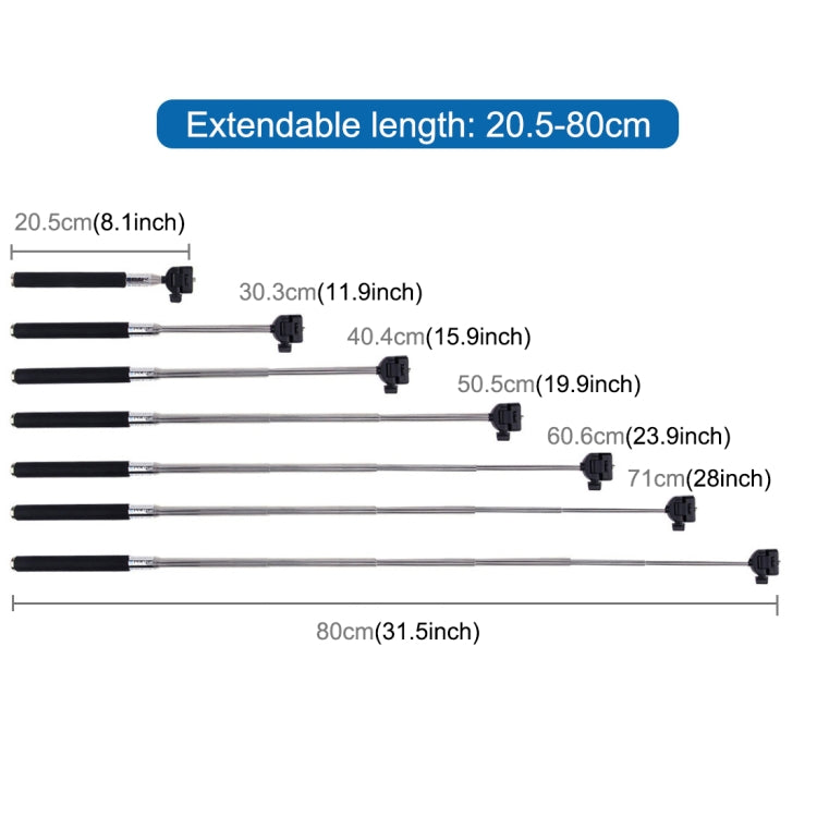 PULUZ Extendable Handheld Selfie Monopod for GoPro HERO10 Black / HERO9 Black / HERO8 Black / HERO7 /6 /5 /5 Session /4 Session /4 /3+ /3 /2 /1, Xiaoyi and Other Action Cameras, Length: 22.5-80cm