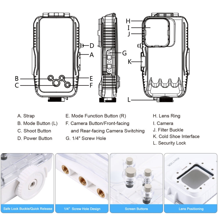 PULUZ 40m/130ft Waterproof Diving Case for iPhone 13 Pro Max / 12 Pro Max / 11 Pro Max, Photo Video Taking Underwater Housing Cover(White)